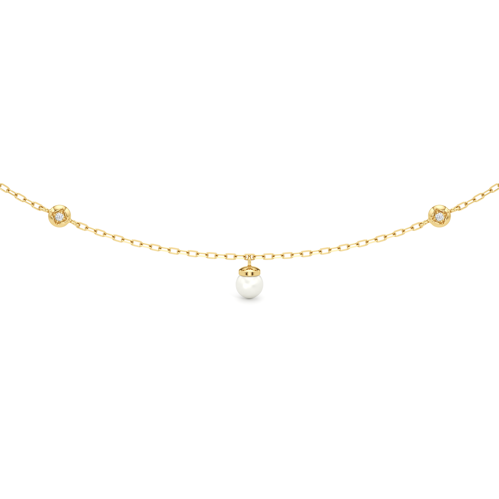 The Romy Station Necklace with 18K Yellow Gold Vermeil / Lab Cut Diamond in 14KT 18K Yellow Gold Vermeil / Lab view 1
