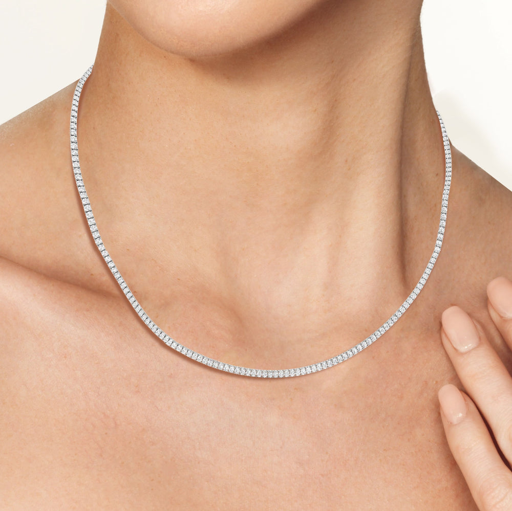 Classic Four Prong Diamond Tennis Necklace with 6 1/2 Cut Diamond in 14KT White Gold view 7
