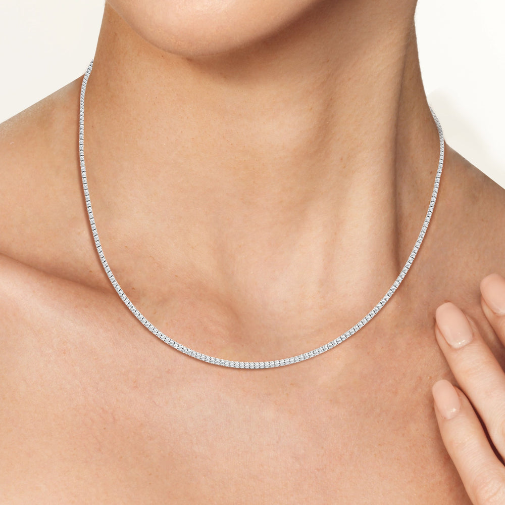 Classic Four Prong Diamond Tennis Necklace with 4 Cut Diamond in 14KT White Gold view 7
