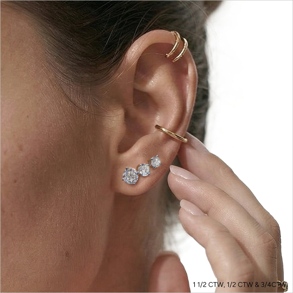 Classic Round Diamond Four Prong Studs Earrings (F+ SI+) with 14KT Yellow Gold / Lab / 1 1/2 Cut Diamond in 14KT Yellow Gold / Lab / 1 1/2 view 6
