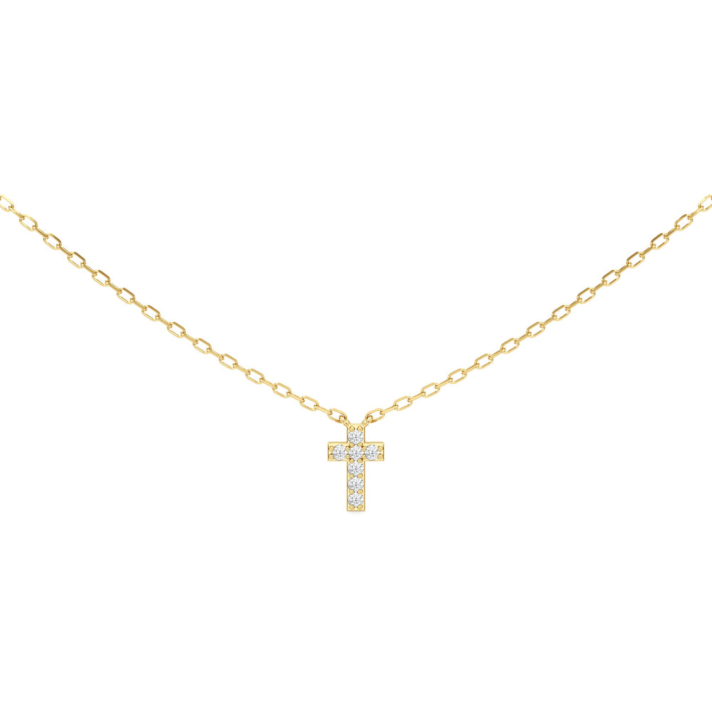 The Elizabeth Cross Necklace with 14KT Yellow Gold / Lab Cut Diamond in 14KT Yellow Gold / Lab view 4

