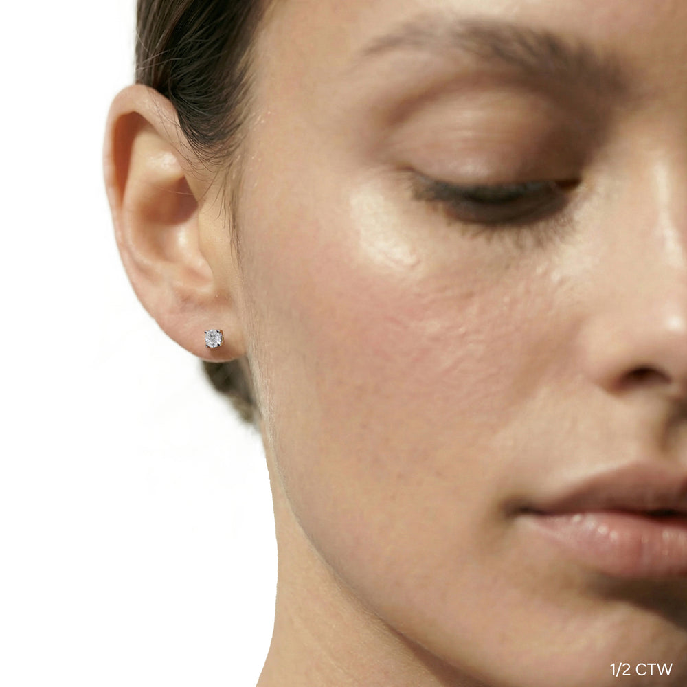 Classic Round Diamond Four Prong Studs Earrings (F+ SI+) with 14KT Rose Gold / Lab / 1/2 Cut Diamond in 14KT Rose Gold / Lab / 1/2 view 2
