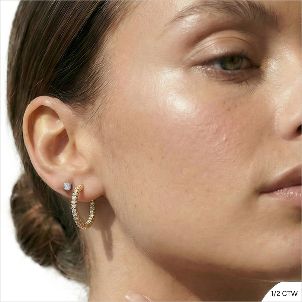 Premium Round Diamond Four Prong Studs (E+ VS+) with 14KT Yellow Gold / Lab / 1/2 Cut Diamond in 14KT Yellow Gold / Lab / 1/2 view 4
