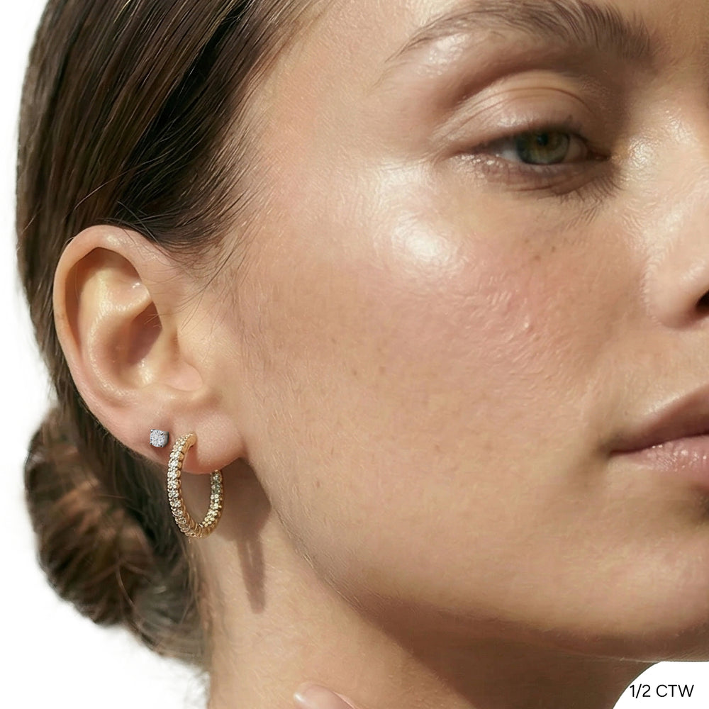 Classic Round Diamond Four Prong Studs Earrings (F+ SI+) with 14KT Yellow Gold / Lab / 1/2 Cut Diamond in 14KT Yellow Gold / Lab / 1/2 view 4

