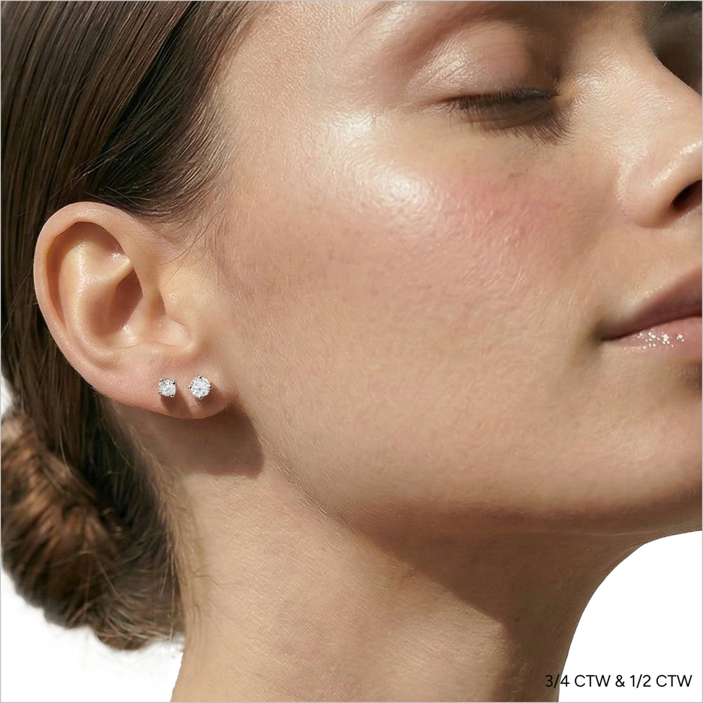 Premium Round Diamond Four Prong Studs (E+ VS+) with 14KT Yellow Gold / Lab / 3/4 Cut Diamond in 14KT Yellow Gold / Lab / 3/4 view 6
