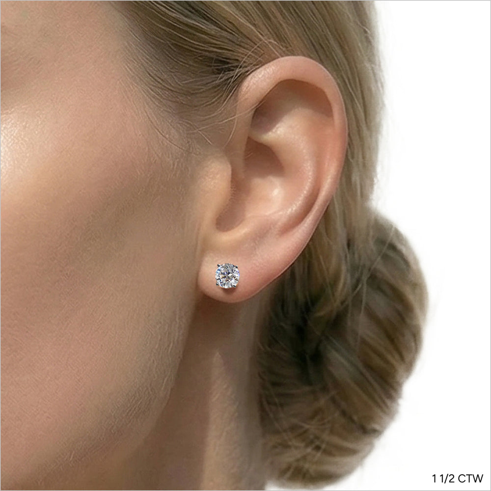 Classic Round Diamond Four Prong Studs Earrings (F+ SI+) with 14KT White Gold / Lab / 1 1/2 Cut Diamond in 14KT White Gold / Lab / 1 1/2 view 2
