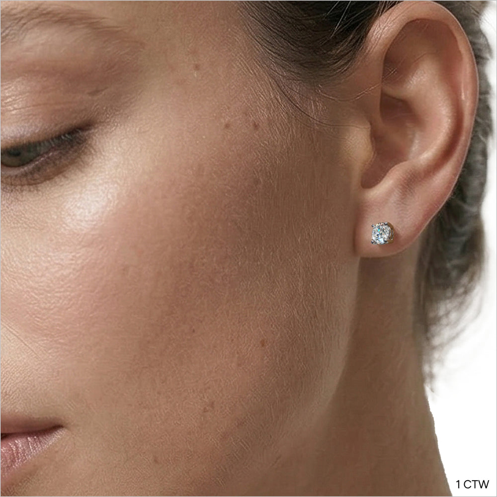 Premium Round Diamond Four Prong Studs (E+ VS+) with Platinum / Lab / 1 Cut Diamond in 14KT Platinum / Lab / 1 view 2
