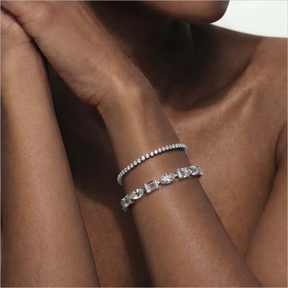 Marquise and Emerald Alternating Tennis Bracelet with Lab Cut Diamond in 14KT White Gold view 4
