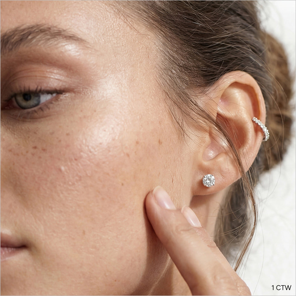 Premium Round Diamond Four Prong Studs (E+ VS+) with Platinum / Lab / 1 Cut Diamond in 14KT Platinum / Lab / 1 view 4
