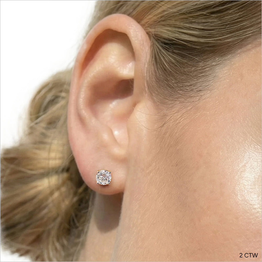 Classic Round Diamond Four Prong Studs Earrings (F+ SI+) with 14KT Yellow Gold / Lab / 2 Cut Diamond in 14KT Yellow Gold / Lab / 2 view 2
