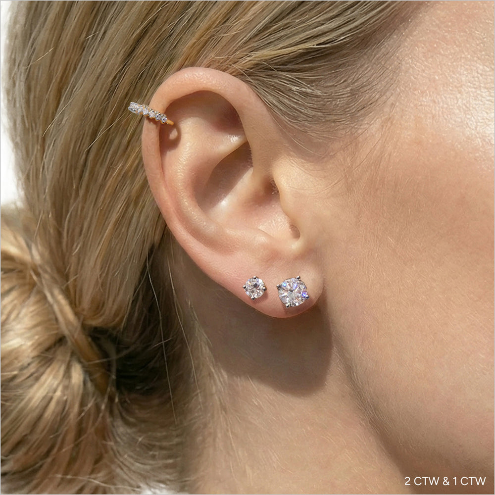 Classic Round Diamond Four Prong Studs Earrings (F+ SI+) with 14KT Yellow Gold / Lab / 2 Cut Diamond in 14KT Yellow Gold / Lab / 2 view 3
