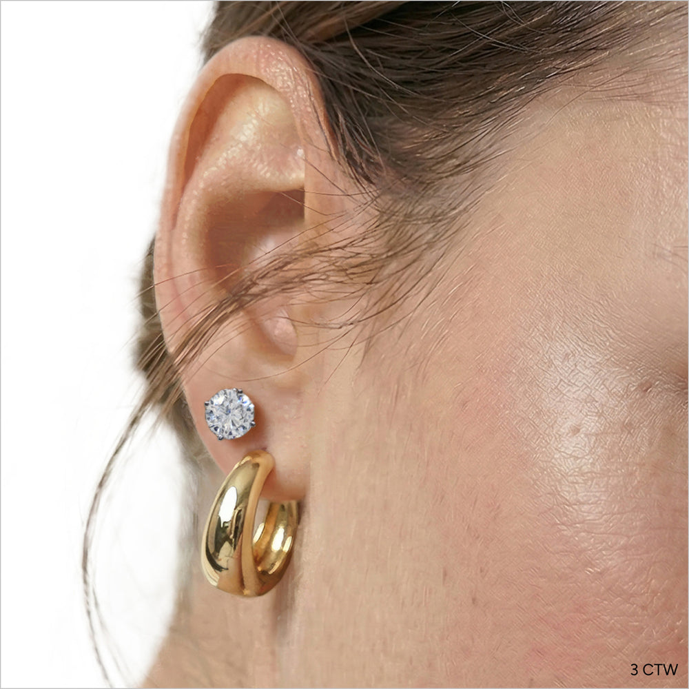 Classic Round Diamond Four Prong Studs Earrings (F+ SI+) with 14KT Yellow Gold / Lab / 3 Cut Diamond in 14KT Yellow Gold / Lab / 3 view 3
