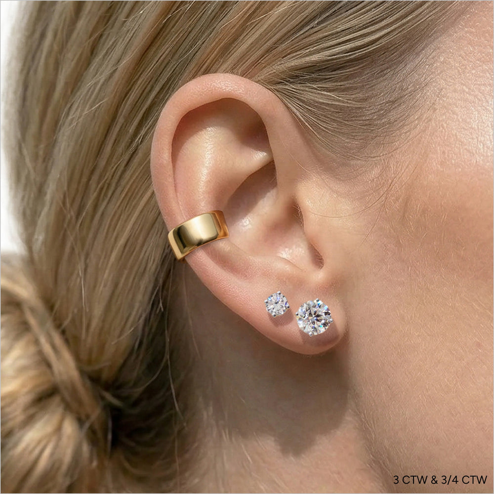 Classic Round Diamond Four Prong Studs Earrings (F+ SI+) with 14KT Yellow Gold / Lab / 3 Cut Diamond in 14KT Yellow Gold / Lab / 3 view 4
