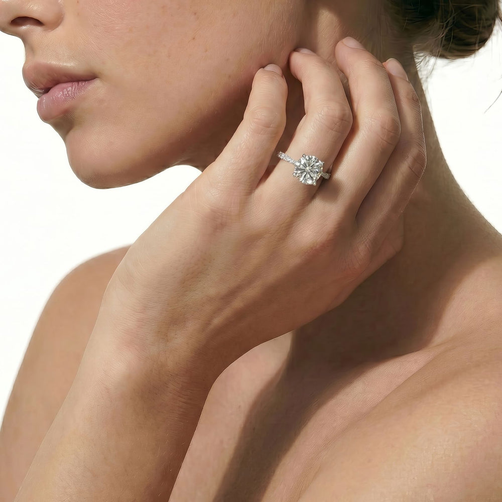 Petal Hidden Accent Engagement Ring with Cushion Cut Diamond in 14KT White & Yellow Gold view 2
