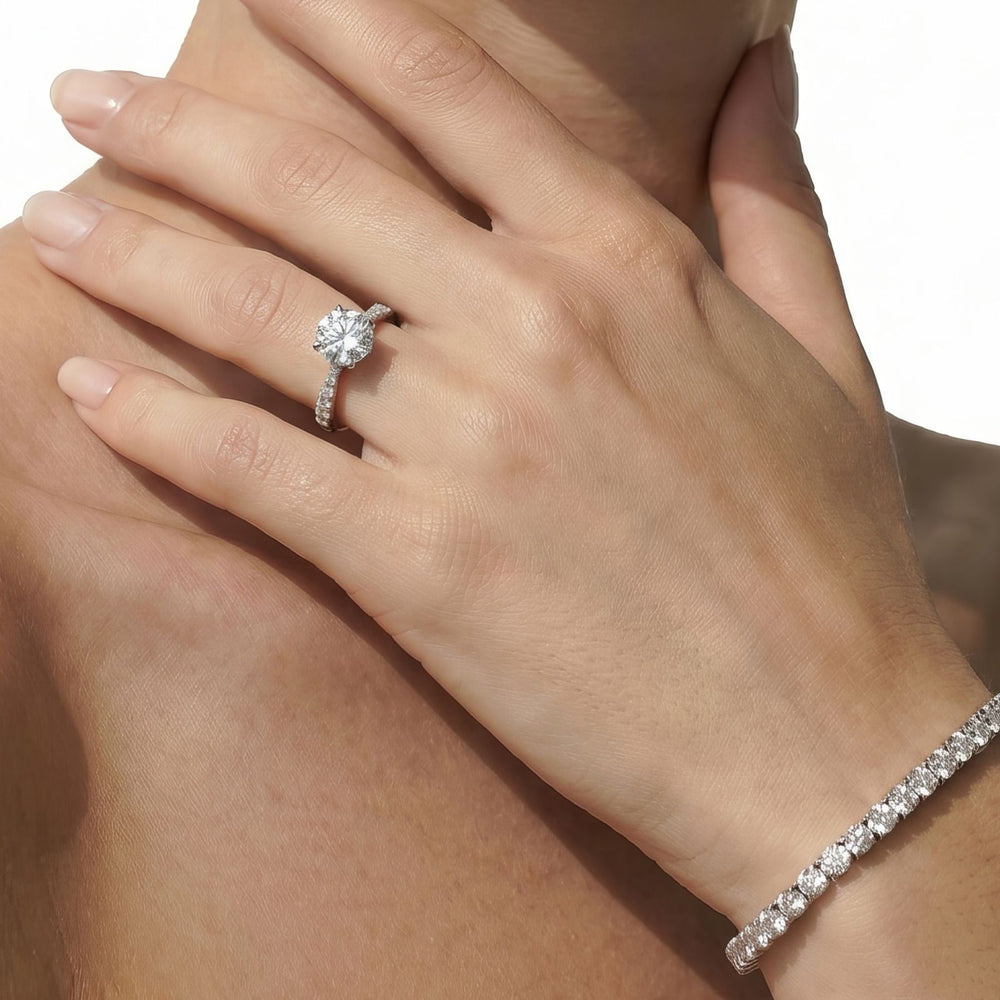 Petal Hidden Accent Engagement Ring with Emerald Cut Diamond in 14KT Platinum view 4
