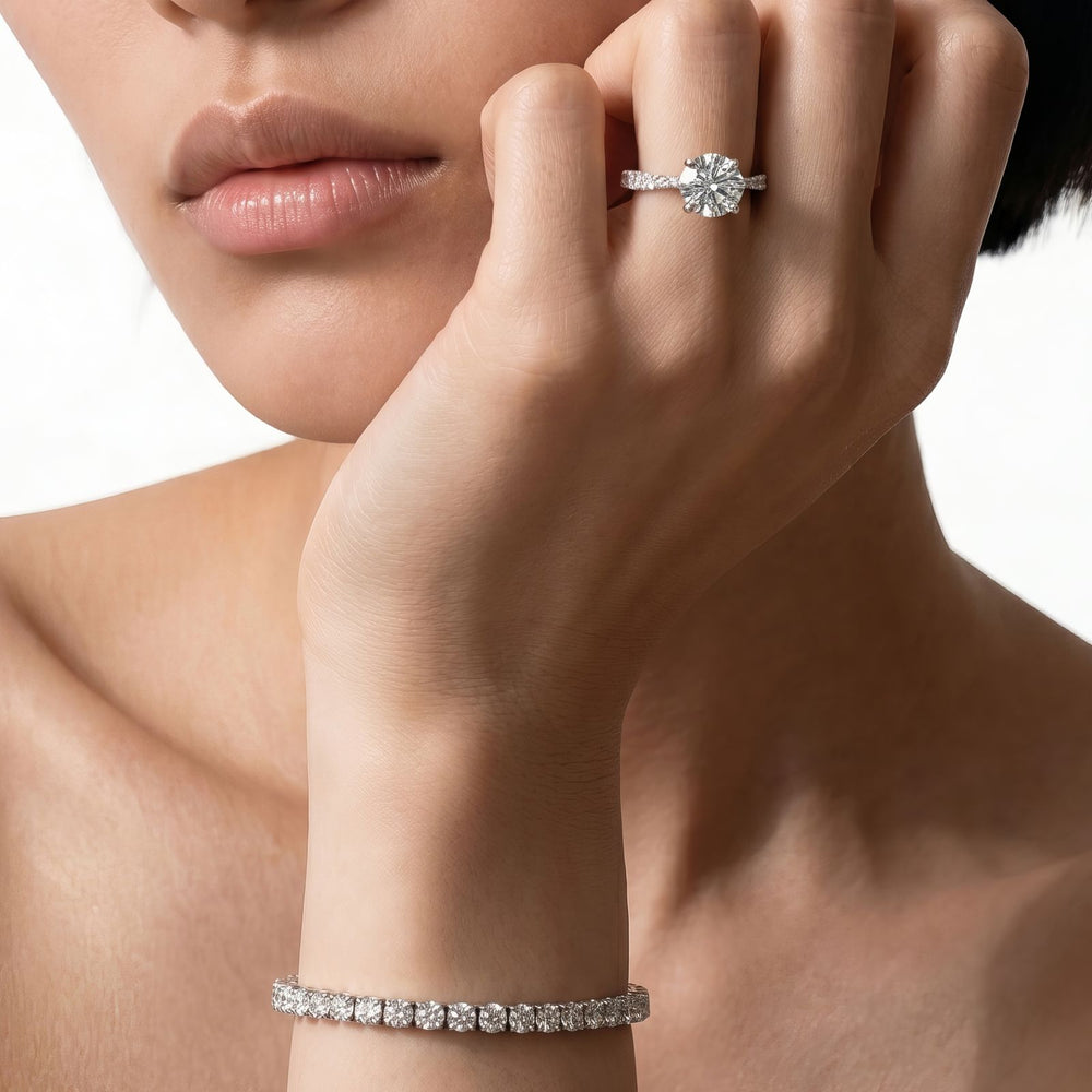 Petal Hidden Accent Engagement Ring with Emerald Cut Diamond in 14KT Platinum view 3
