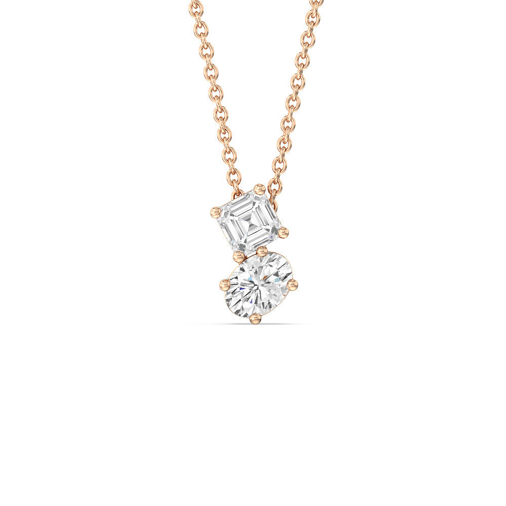 Toi et Moi Square Emerald and Oval Diamond Necklace with 14KT Rose Gold / Lab / 1 Cut Diamond in 14KT Rose Gold / Lab / 1 view 1
