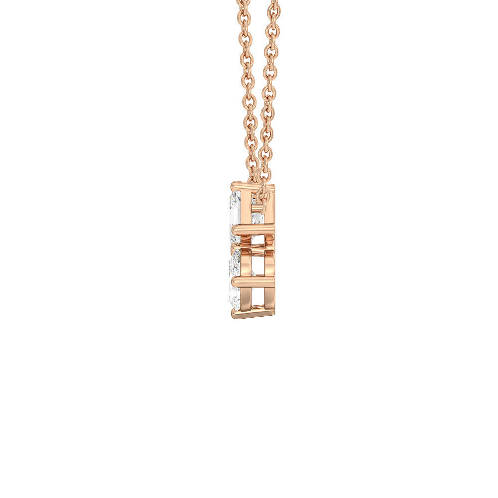 Toi et Moi Square Emerald and Oval Diamond Necklace with 14KT Rose Gold / Lab / 1 Cut Diamond in 14KT Rose Gold / Lab / 1 view 2
