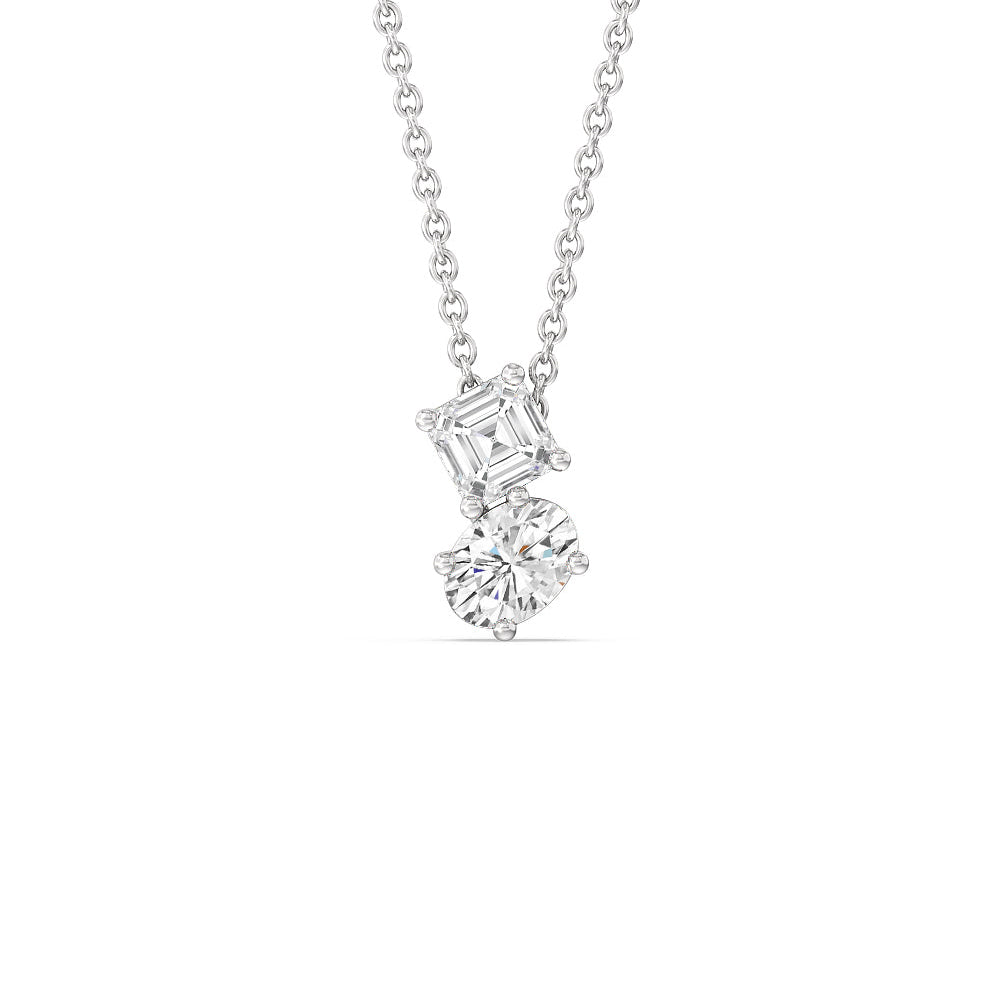 Toi et Moi Square Emerald and Oval Diamond Necklace with 14KT White Gold / Lab / 1 Cut Diamond in 14KT White Gold / Lab / 1 view 1
