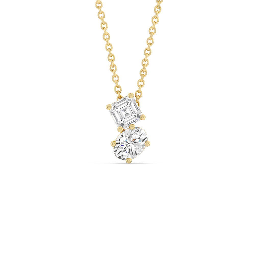 Toi et Moi Square Emerald and Oval Diamond Necklace with 14KT Yellow Gold / Lab / 1 Cut Diamond in 14KT Yellow Gold / Lab / 1 view 1
