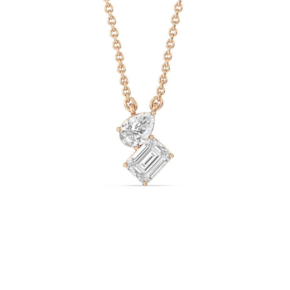 Toi et Moi Pear Emerald Necklace with 14KT Rose Gold / Lab / 1 1/8 Cut Diamond in 14KT Rose Gold / Lab / 1 1/8 view 1
