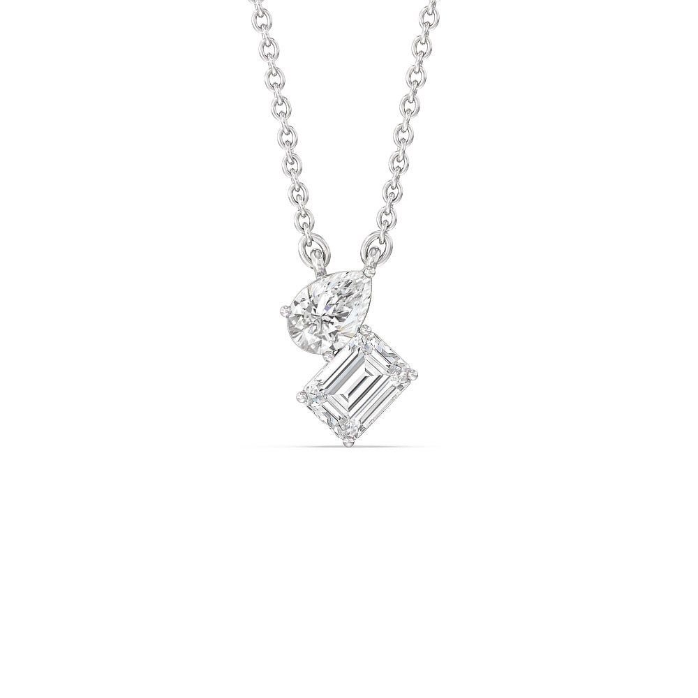 Toi et Moi Pear Emerald Necklace with 14KT White Gold / Lab / 1 1/8 Cut Diamond in 14KT White Gold / Lab / 1 1/8 view 1
