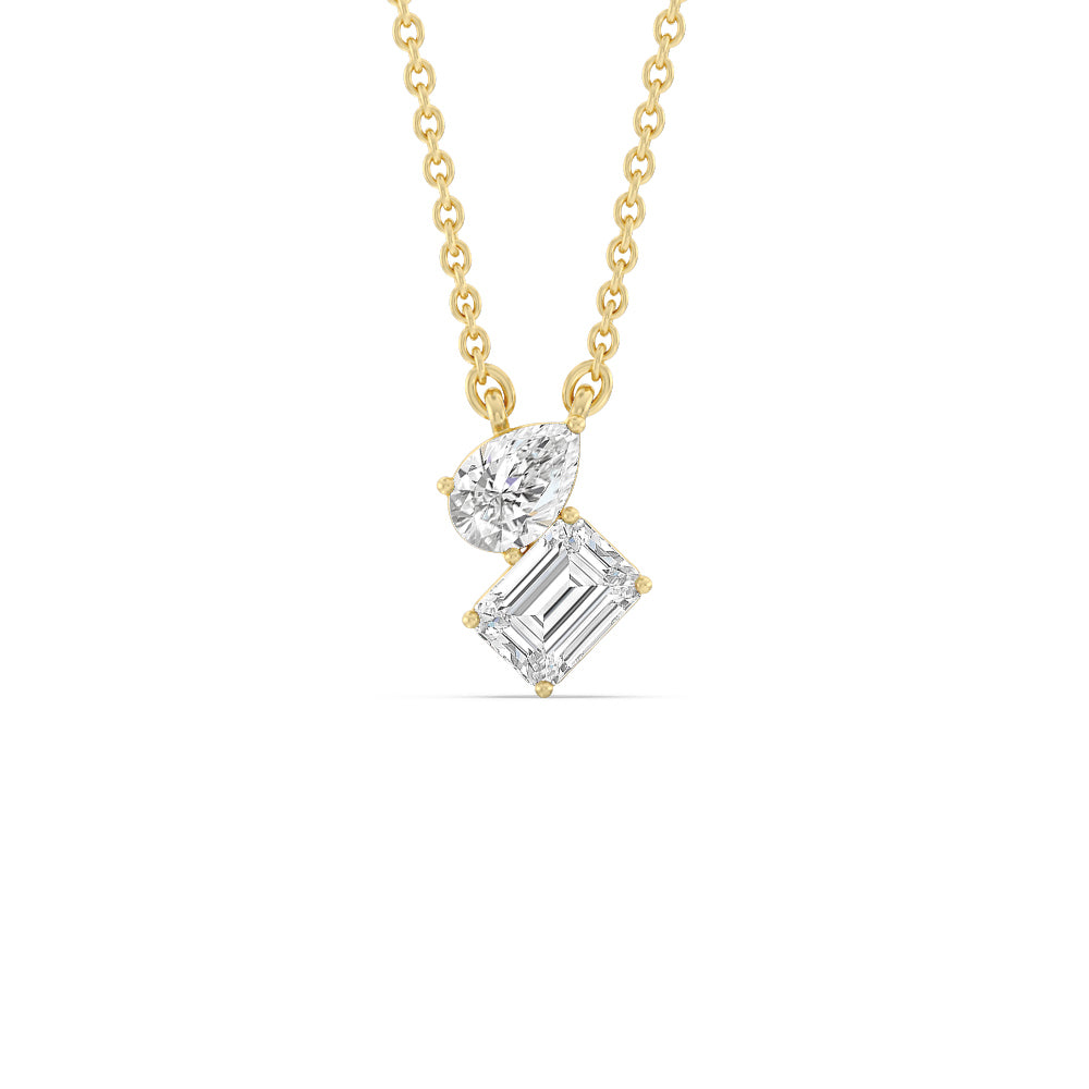 Toi et Moi Pear Emerald Necklace with 14KT Yellow Gold / Lab / 1 1/8 Cut Diamond in 14KT Yellow Gold / Lab / 1 1/8 view 1
