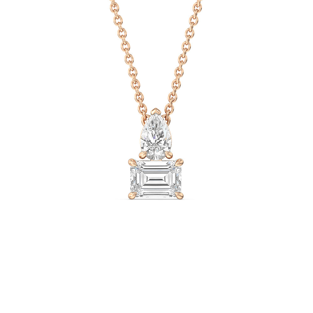 Toi et Moi Pear Emerald Linear Necklace with 14KT Rose Gold / Lab / 1 1/2 Cut Diamond in 14KT Rose Gold / Lab / 1 1/2 view 1

