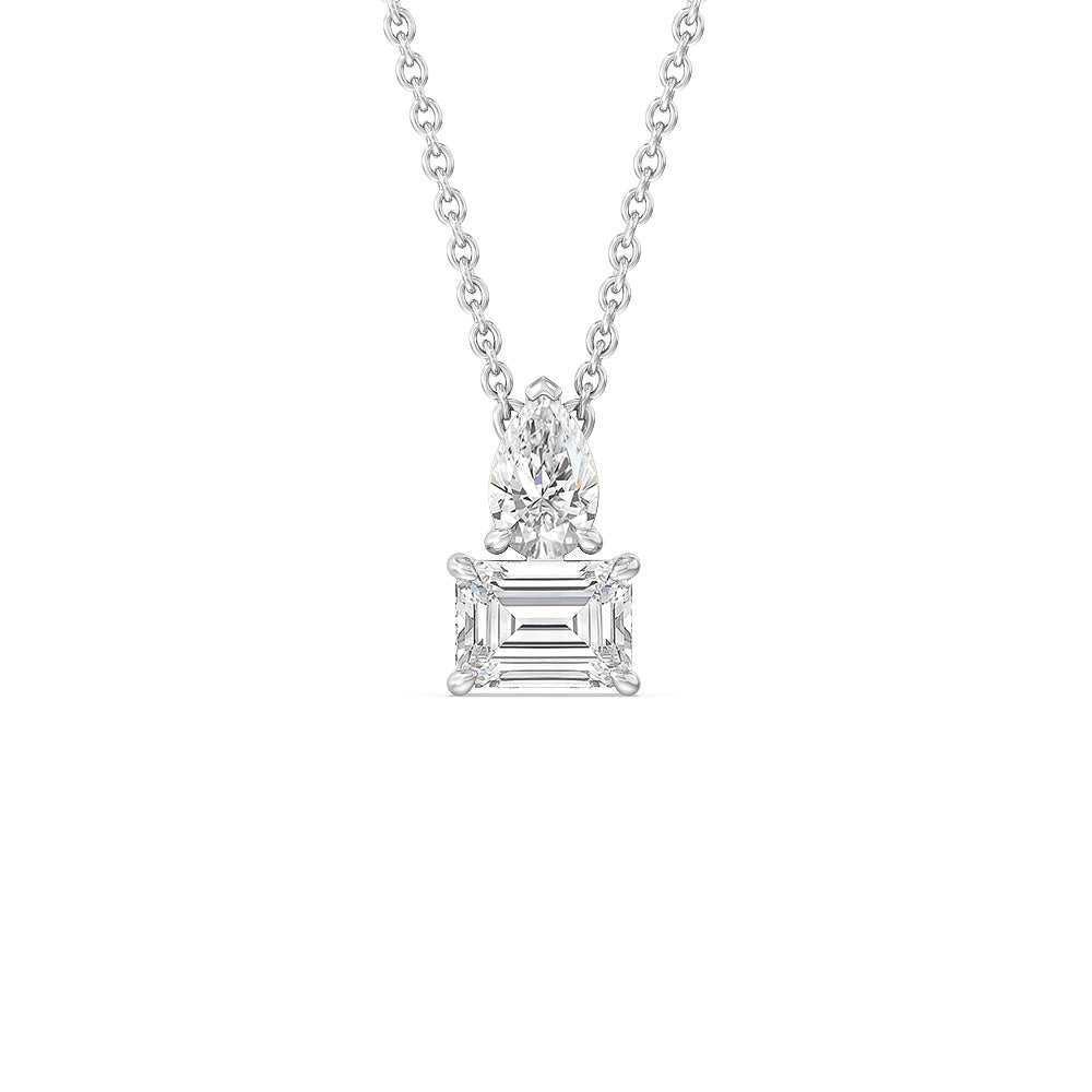 Toi et Moi Pear Emerald Linear Necklace with 14KT White Gold / Lab / 1 1/2 Cut Diamond in 14KT White Gold / Lab / 1 1/2 view 1
