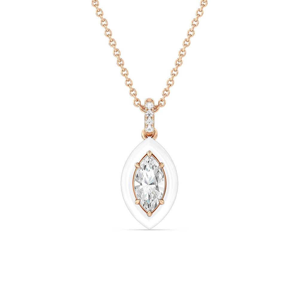 Marquise Bezel Drop Necklace in Ceramic with 14KT Rose Gold / Snow / 1 Cut Diamond in 14KT Rose Gold / Snow / 1 view 1
