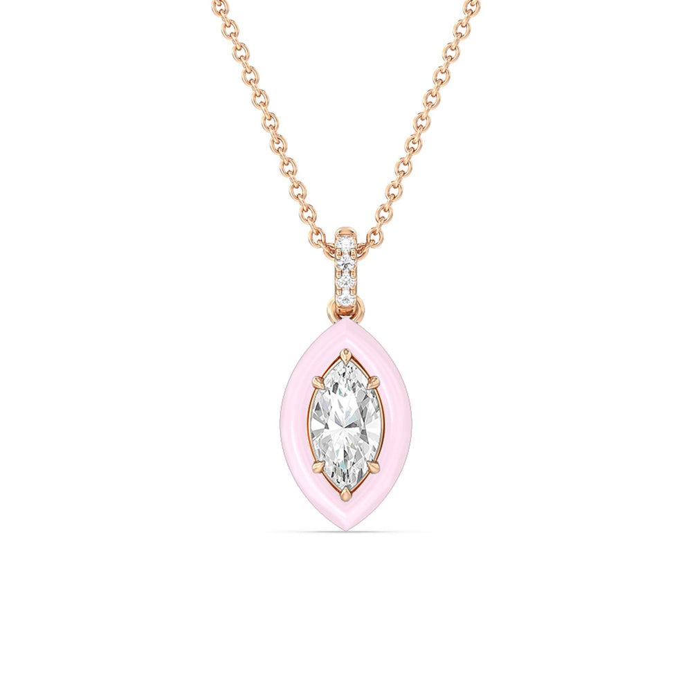 Marquise Bezel Drop Necklace in Ceramic with 14KT Rose Gold / Lavender Rose / 1 Cut Diamond in 14KT Rose Gold / Lavender Rose / 1 view 1

