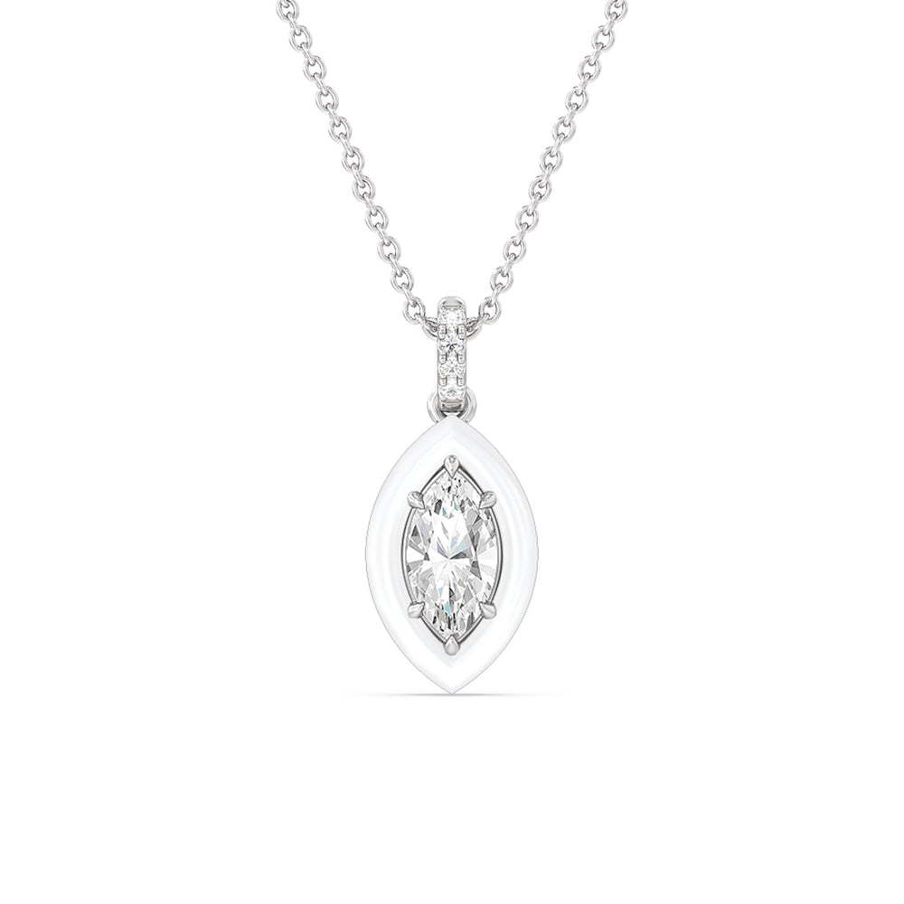 Marquise Bezel Drop Necklace in Ceramic with 14KT White Gold / Snow / 1 Cut Diamond in 14KT White Gold / Snow / 1 view 1
