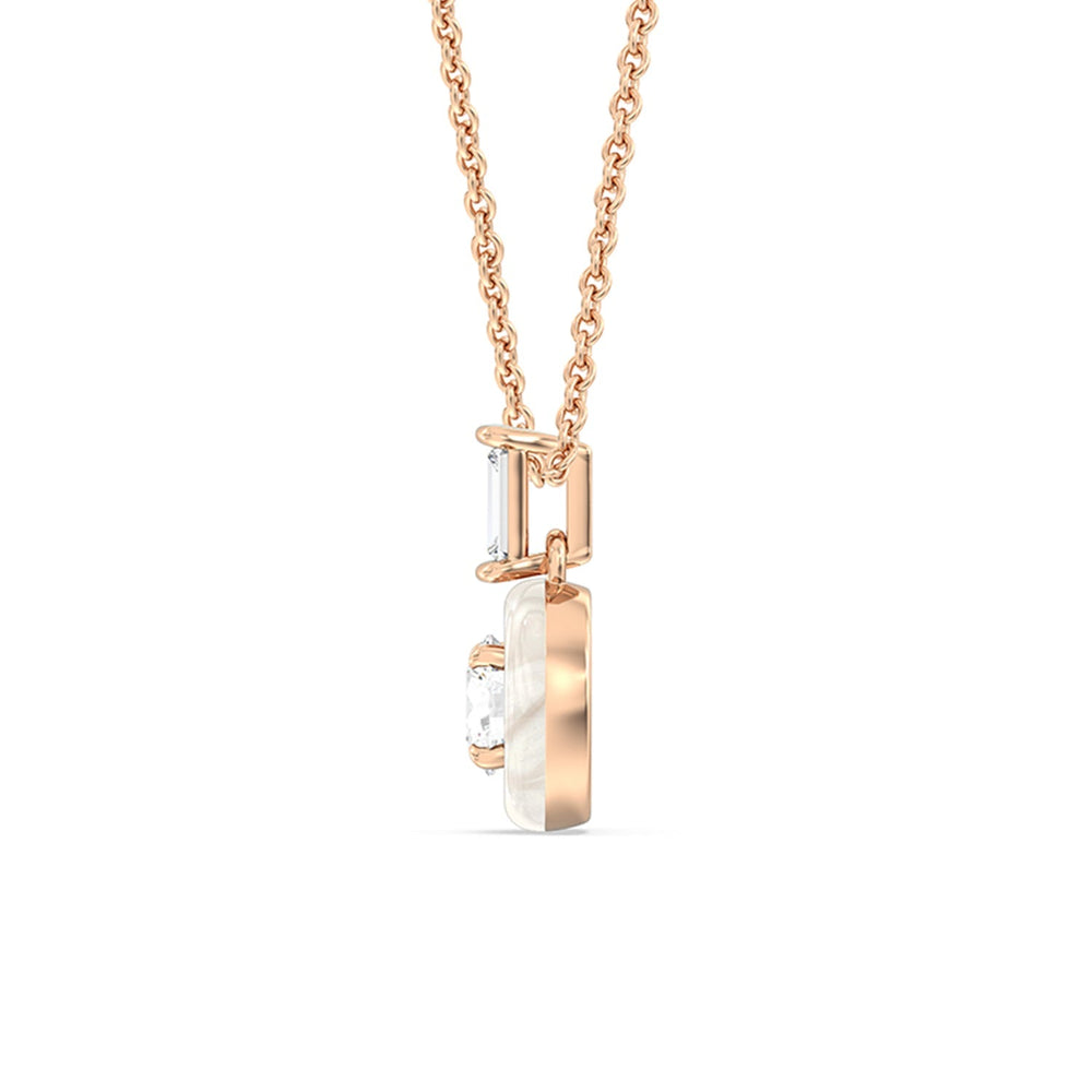 Round Bezel Diamond Necklace in Ceramic with 14KT Rose Gold / Pearl / 3/4 Cut Diamond in 14KT Rose Gold / Pearl / 3/4 view 3
