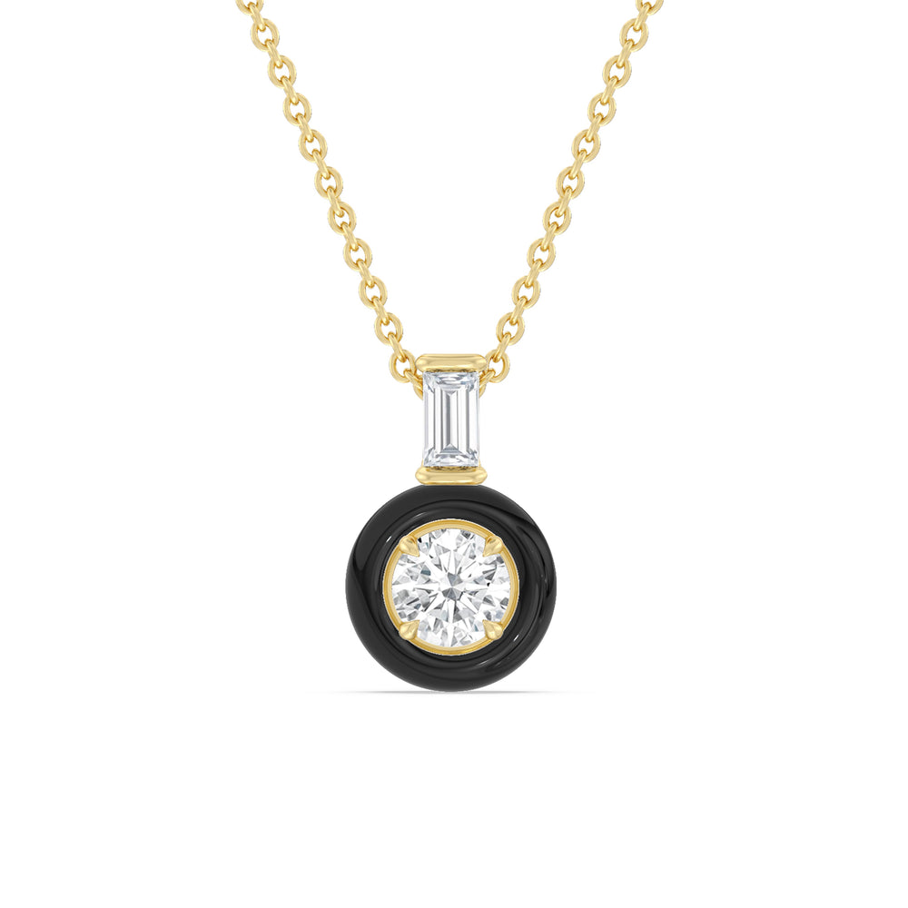 Round Bezel Diamond Necklace in Ceramic with 14KT Yellow Gold / Midnight / 3/4 Cut Diamond in 14KT Yellow Gold / Midnight / 3/4 view 1
