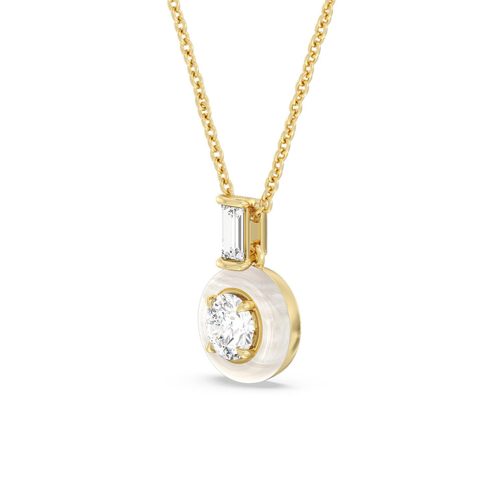 Round Bezel Diamond Necklace in Ceramic with 14KT Yellow Gold / Pearl / 3/4 Cut Diamond in 14KT Yellow Gold / Pearl / 3/4 view 2
