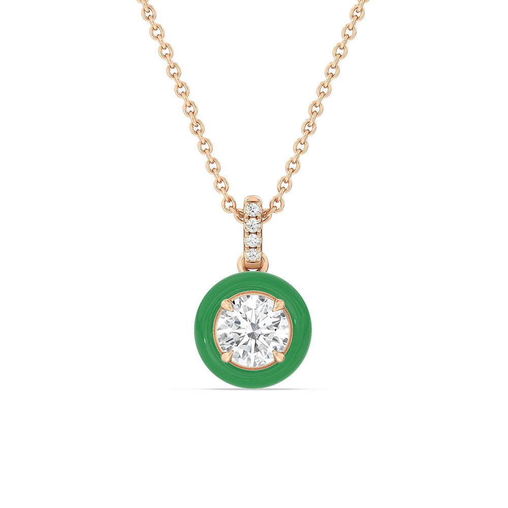 Round Diamond Drop Necklace in Ceramic with 14KT Rose Gold / Evergreen / 1 Cut Diamond in 14KT Rose Gold / Evergreen / 1 view 1
