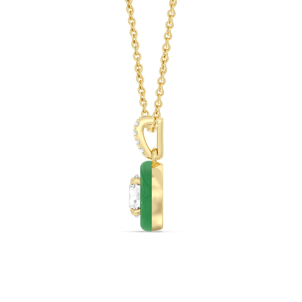 Round Diamond Drop Necklace in Ceramic with 14KT Yellow Gold / Evergreen / 1 Cut Diamond in 14KT Yellow Gold / Evergreen / 1 view 3
