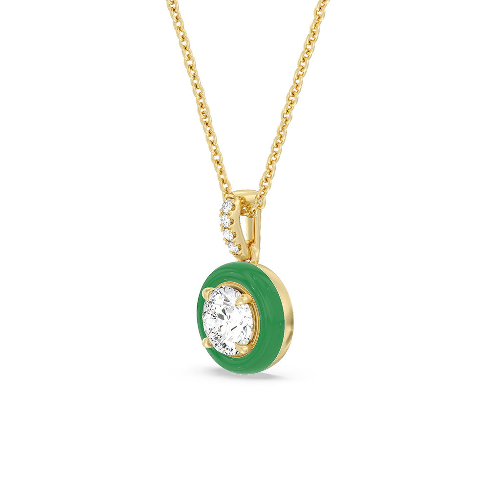 Round Diamond Drop Necklace in Ceramic with 14KT Yellow Gold / Evergreen / 1 Cut Diamond in 14KT Yellow Gold / Evergreen / 1 view 2
