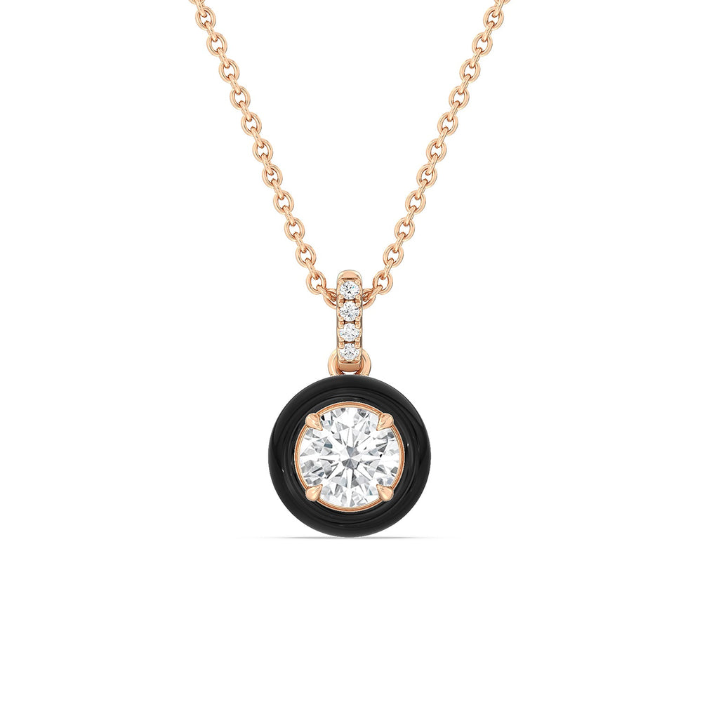 Round Diamond Drop Necklace in Ceramic with 14KT Rose Gold / Midnight / 1 Cut Diamond in 14KT Rose Gold / Midnight / 1 view 1
