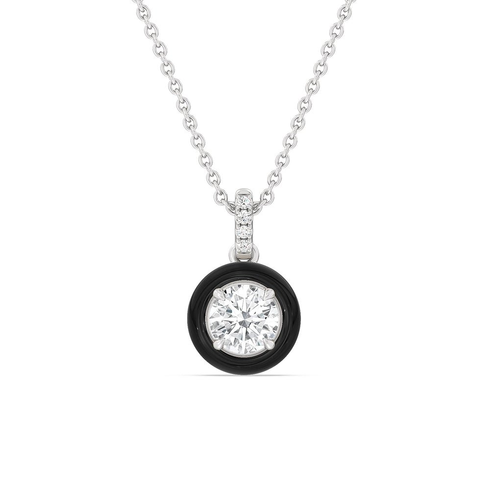 Round Diamond Drop Necklace in Ceramic with 14KT White Gold / Midnight / 1 Cut Diamond in 14KT White Gold / Midnight / 1 view 1
