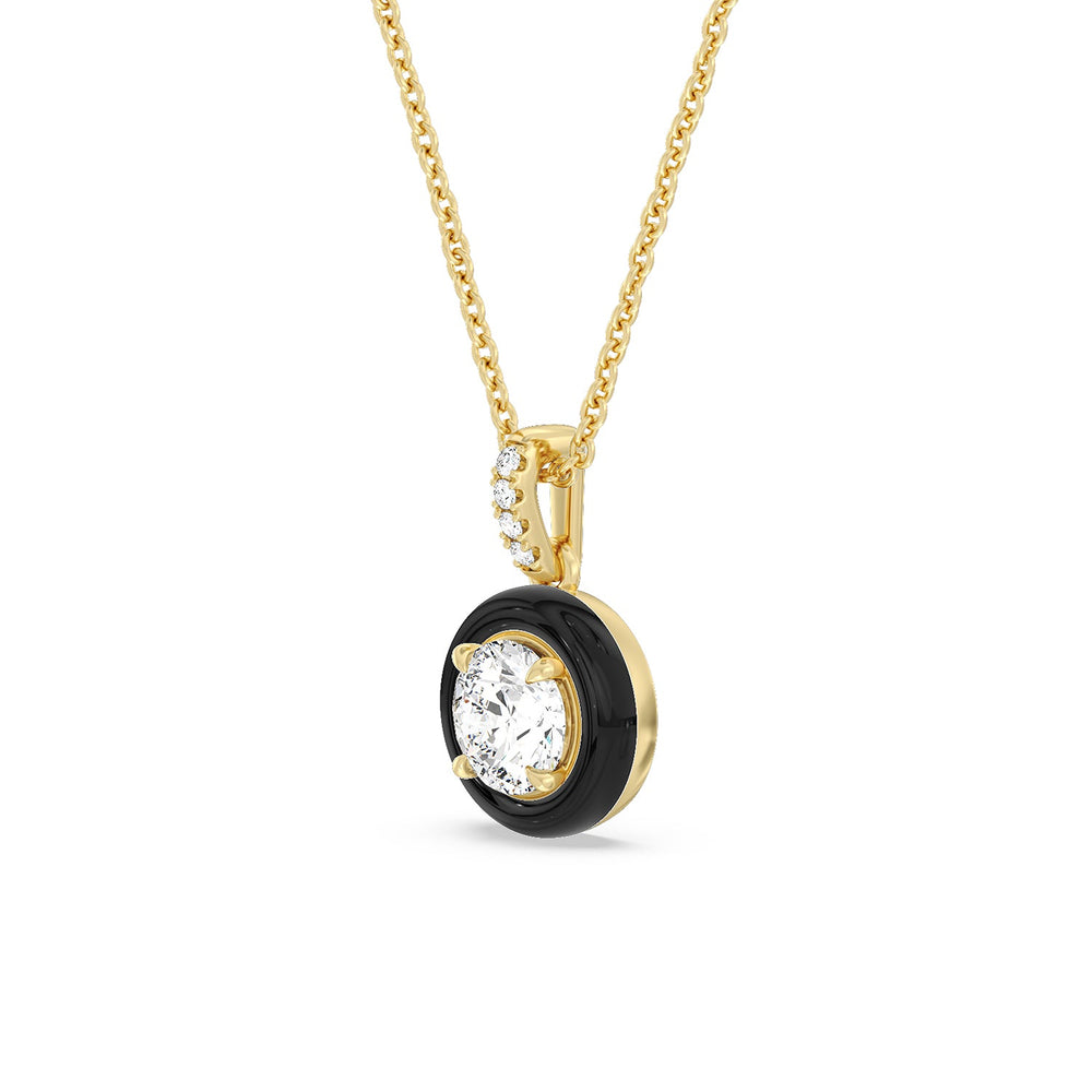 Round Diamond Drop Necklace in Ceramic with 14KT Yellow Gold / Midnight / 1 Cut Diamond in 14KT Yellow Gold / Midnight / 1 view 2
