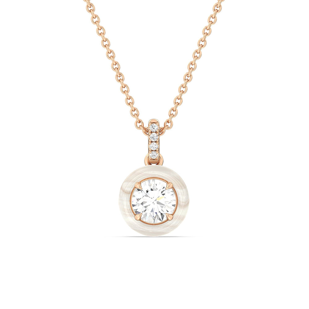 Round Diamond Drop Necklace in Ceramic with 14KT Rose Gold / Pearl / 1 Cut Diamond in 14KT Rose Gold / Pearl / 1 view 1
