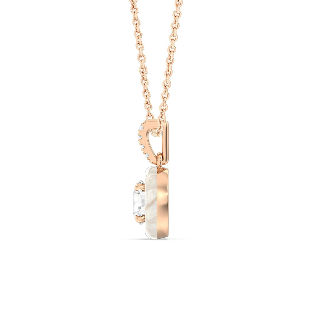 Round Diamond Drop Necklace in Ceramic with 14KT Rose Gold / Pearl / 1 Cut Diamond in 14KT Rose Gold / Pearl / 1 view 3

