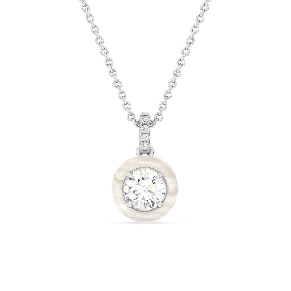 Round Diamond Drop Necklace in Ceramic with 14KT White Gold / Pearl / 1 Cut Diamond in 14KT White Gold / Pearl / 1 view 1
