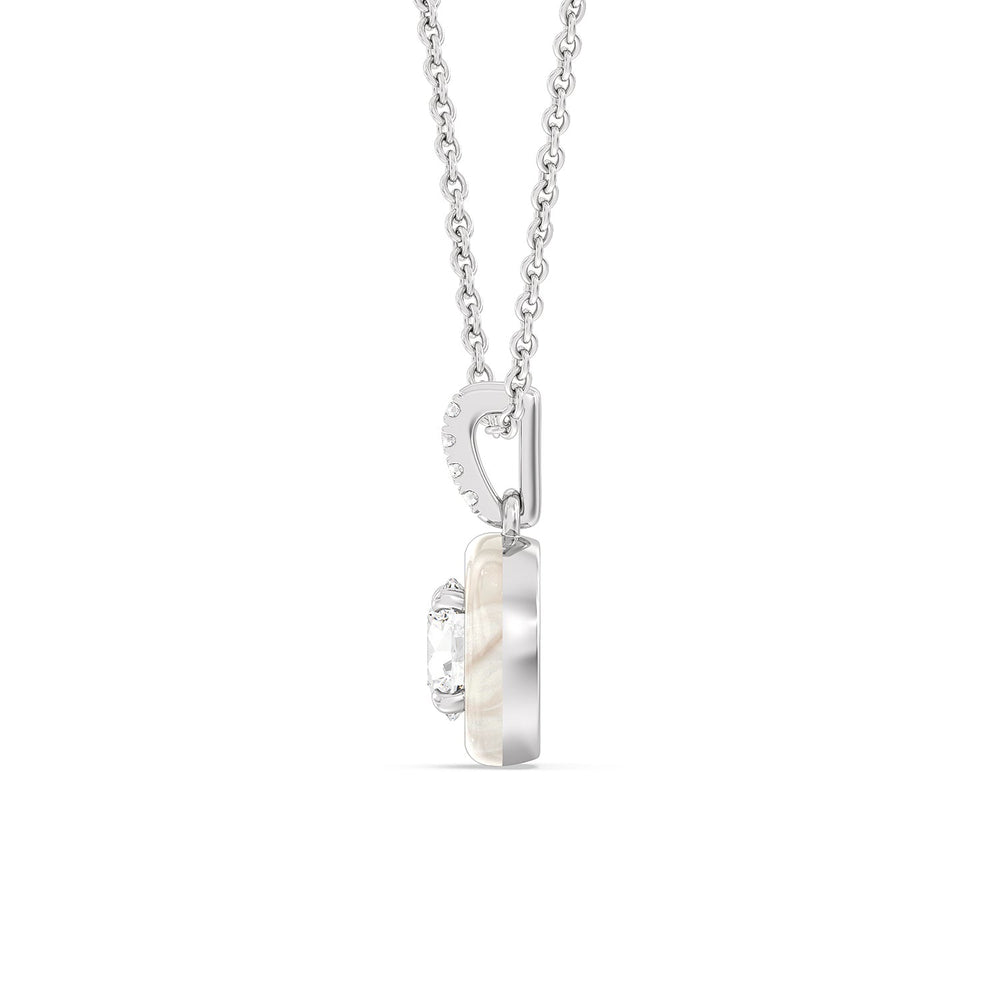 Round Diamond Drop Necklace in Ceramic with 14KT White Gold / Pearl / 1 Cut Diamond in 14KT White Gold / Pearl / 1 view 3
