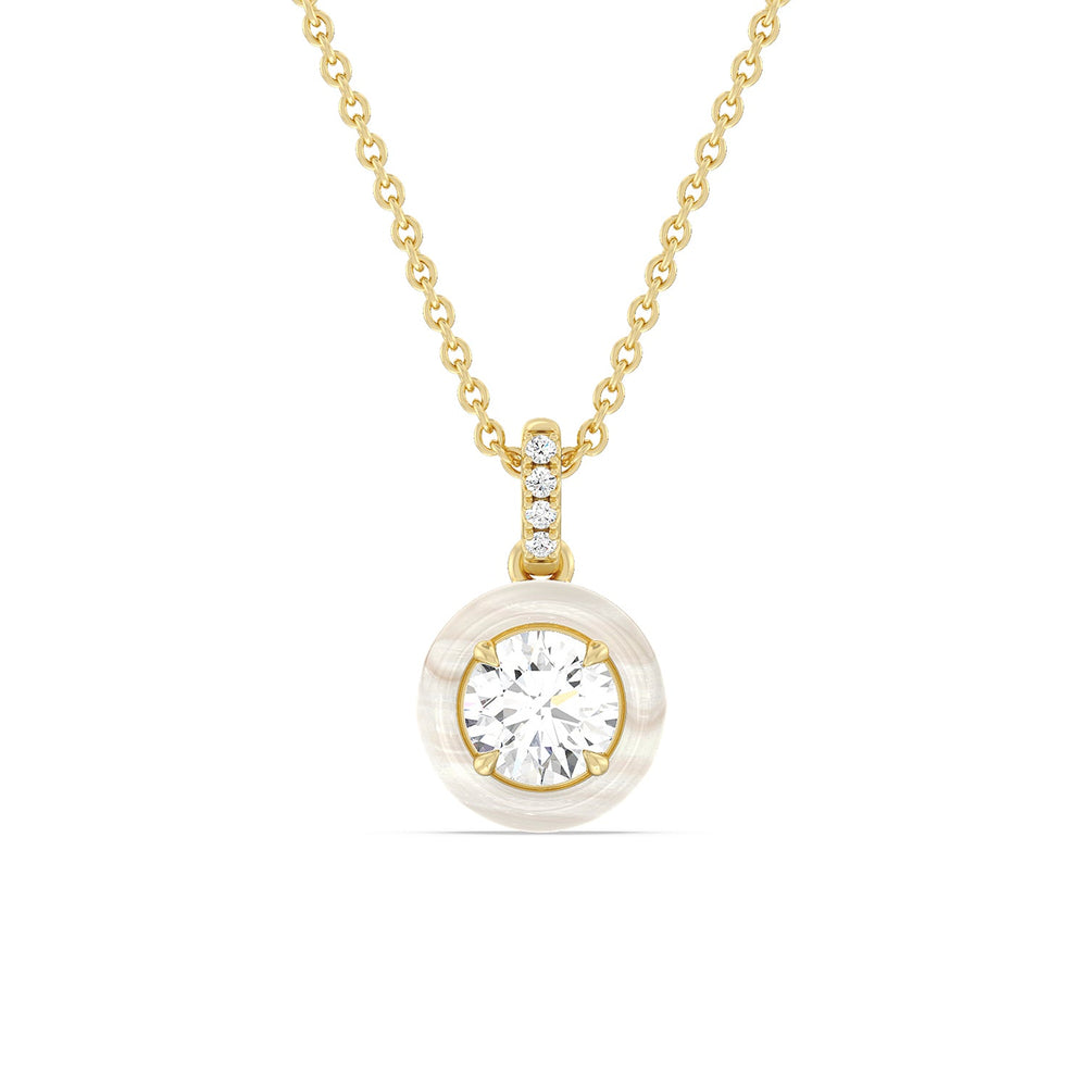 Round Diamond Drop Necklace in Ceramic with 14KT Yellow Gold / Pearl / 1 Cut Diamond in 14KT Yellow Gold / Pearl / 1 view 1
