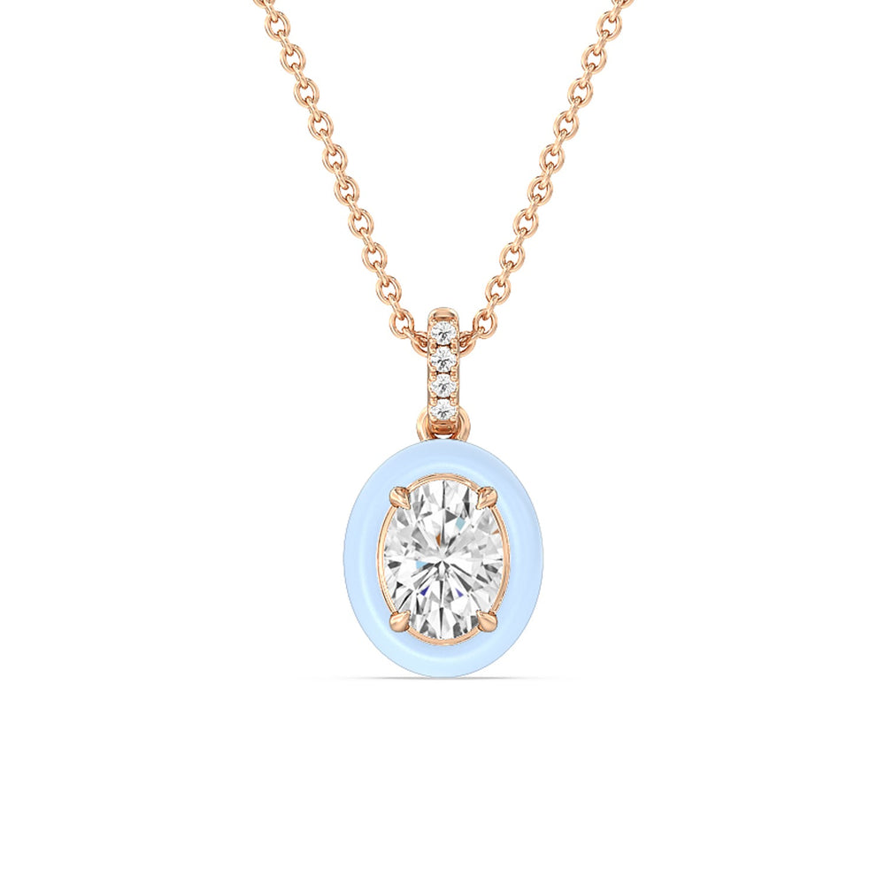 Oval Bezel Drop Necklace in Ceramic with 14KT Rose Gold / Mist / 1 Cut Diamond in 14KT Rose Gold / Mist / 1 view 1
