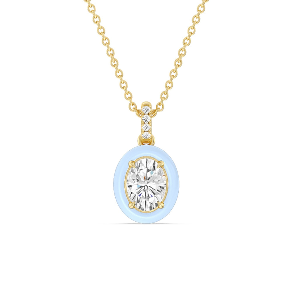 Oval Bezel Drop Necklace in Ceramic with 14KT Yellow Gold / Mist / 1 Cut Diamond in 14KT Yellow Gold / Mist / 1 view 1
