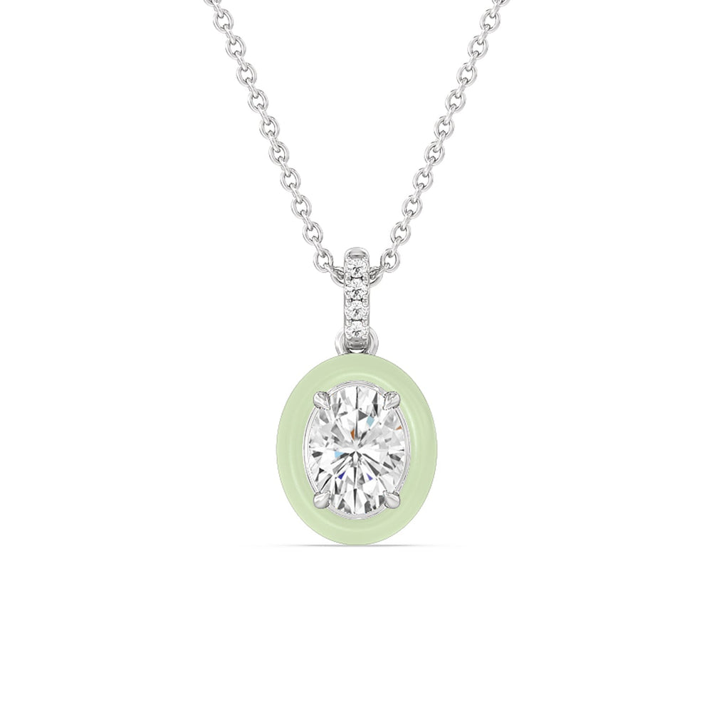 Oval Bezel Drop Necklace in Ceramic with 14KT White Gold / Olive / 1 Cut Diamond in 14KT White Gold / Olive / 1 view 1
