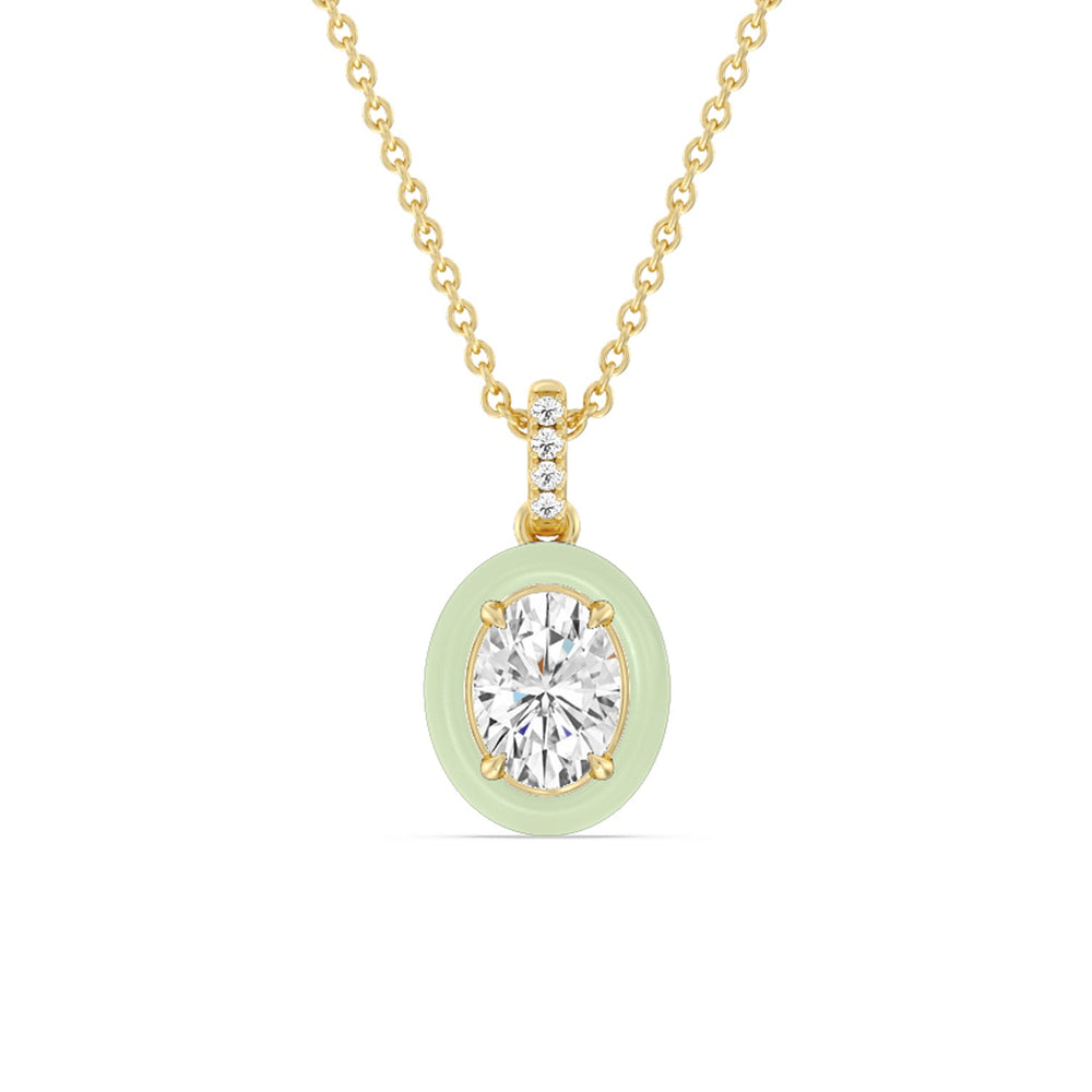 Oval Bezel Drop Necklace in Ceramic with 14KT Yellow Gold / Olive / 1 Cut Diamond in 14KT Yellow Gold / Olive / 1 view 1
